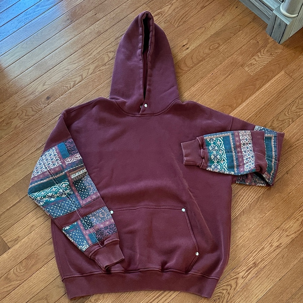 Abercrombie & Fitch Maroon Hoodie with Patterned Sleeves - Picture 1 of 3